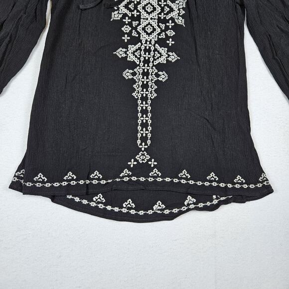 Dressbarn Embroidered Blouse Gauze Tunic 3/4 Sleeve Boho Lagenlook Crinkle Tie M - Picture 8 of 15